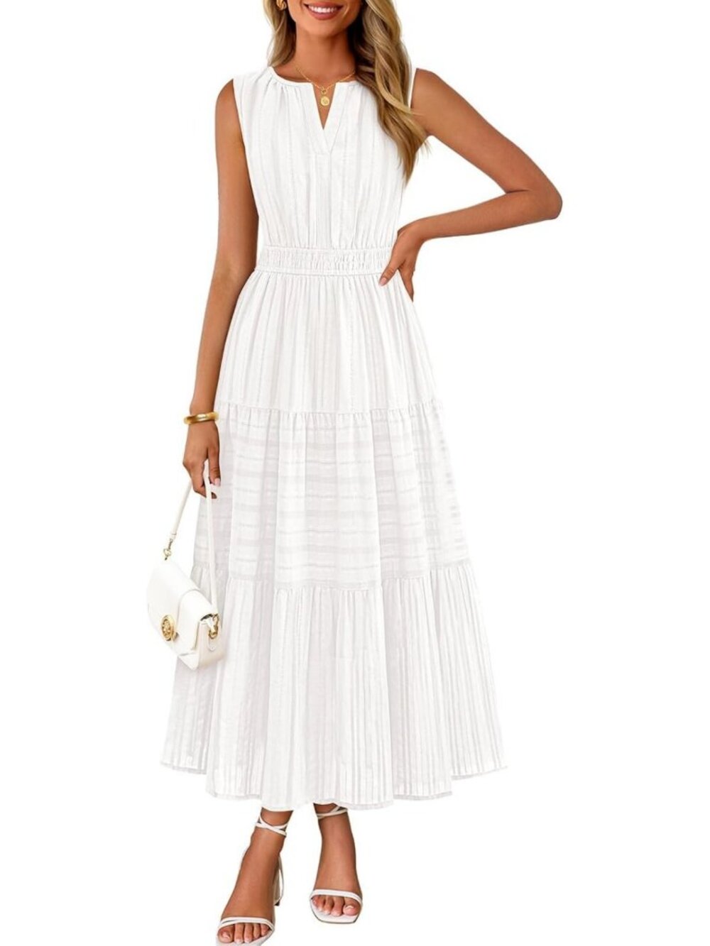 Summer Casual Sleeveless V-Neck Midi Maxi Dress - Lightweight Cotton for Women
